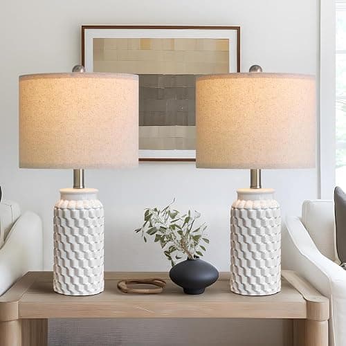 USumkky 20.5" White Modern Ceramic Bedside Lamp Set of 2 for Bedroom Decor Farmhouse Table Lamp for Living Room Office Dorm - Image 1