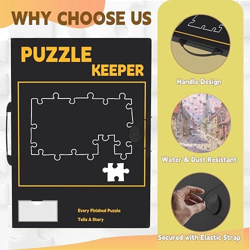 Puzzle Storage Folder for 1500pcs with Labeling Tabs & Name Card Pocket, Portable Puzzle Keeper,Jigsaws with Handle,32.6 * 25.2in(Inner Page), Black thumbnail 3