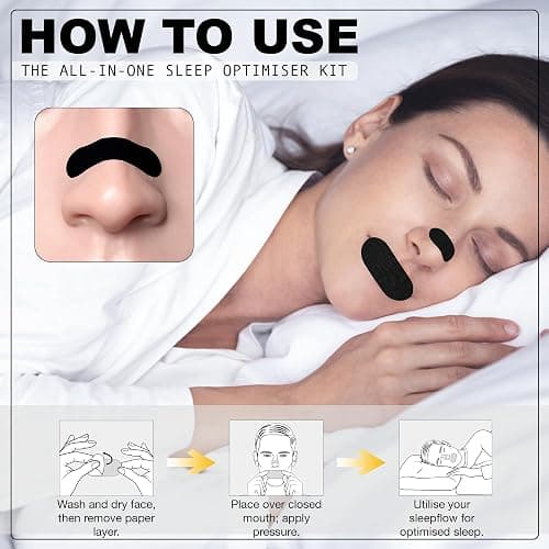 The Sleep Kit by sleepflow - (30 Nights) Nasal Strips and Mouth Tape for Sleeping | Anti-Snoring Aid for Improved Airflow, Sleep Tape, Hypoallergenic Adhesion (30 Mouth Tape & 30 Nose Strips) thumbnail 3