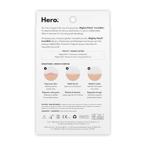 Hero Cosmetics Mighty Patch Invisible+ – Barely-there Hydrocolloid Patch for Pimples on the Face, Day-time Patches for Sensitive Skin, 39 Count thumbnail 6