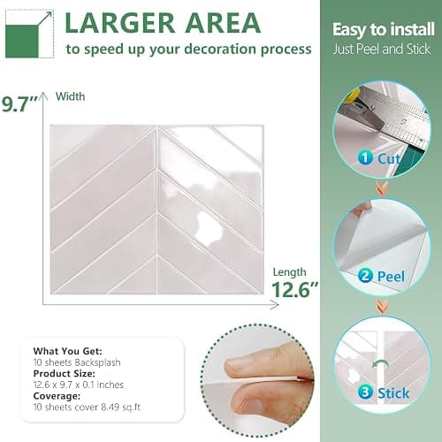 STICKGOO 10 Sheets Thicker Herringbone Peel and Stick Backsplash, 12.6”×9.7” Stick on Wall Tiles, Self Adhesive Tile Sticker for Kitchen Backsplash and Bathroom, Smoky Pink thumbnail 7