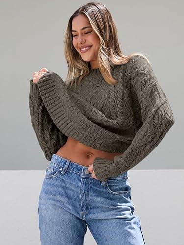 Trendy Queen Women's Oversized Cable Knit Crewneck Sweaters thumbnail 4