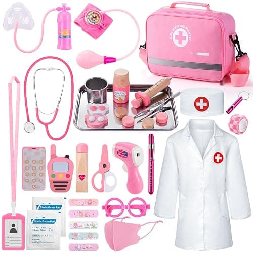 Sundaymot Doctor Kit for Girls, 34 Pcs Doctor kit for Toddlers 3-5 with Medical Storage Bag & Real Stethoscope Pretend Play Doctor Set, Doctor Play Gift for Kids Toddlers Role Play - Image 1