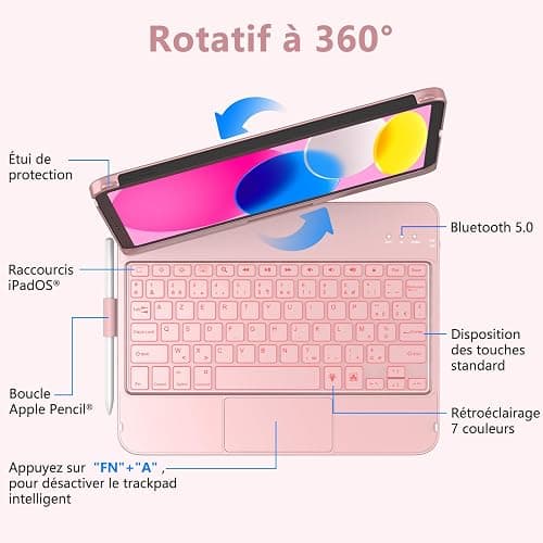 KBCASE Clavier pour iPad 10/11Ème Génération (10.9 Pouces 2022/11 Pouces A16 2025) 360 Flip Clavier sans Fil Bluetooth avec Multi-Touch Trackpad & éclairage Coloré à 7 Couleurs pour iPad 10/11 ème A16 thumbnail 7