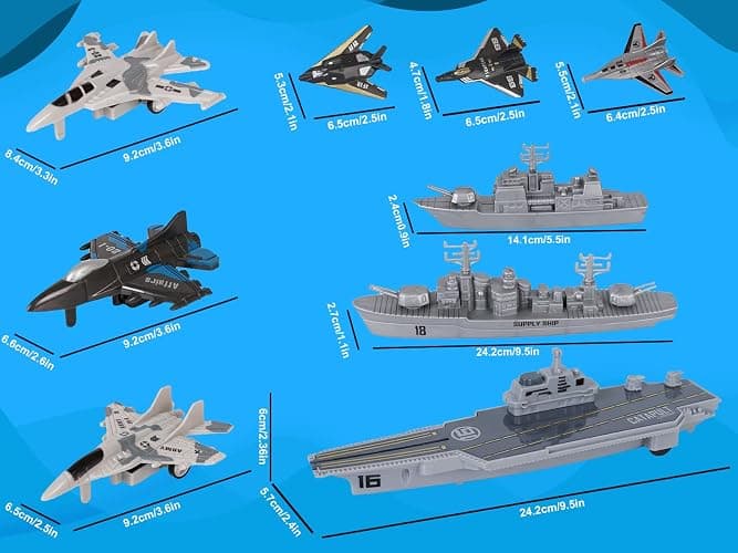 Crelloci Aircraft Carrier Military Naval Ship with Pull Back Army Fighter Jet Toy Small Scale Model Plane Submarine Kids' Play Vehicle Set for Boy Girl Children - Naval Ship-01 thumbnail 2