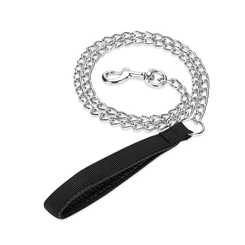 Metal Chain Heavy Duty Dog Leash, Chew Proof Dog Leash with Soft Handle for Large & Medium Size Pets Walking(6 ft. x 3.0 mm Black) - Image 1