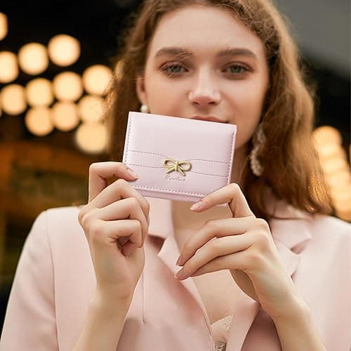 RNIEGA Small Wallets Girls Cute Coquette Bow Wallet Women Aesthetic Credit Card Holder with ID Window, Pink thumbnail 8