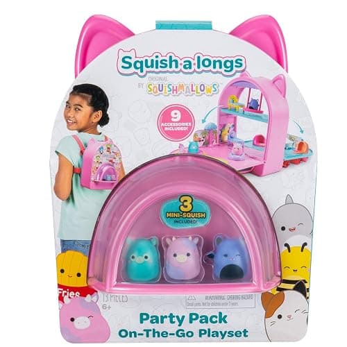 Squish-a-longs Party Pack On-The-Go Playset - Series 1 - Three 1” Mini-Squish with 9 Furnishings - Collect, Trade, & Play thumbnail 4