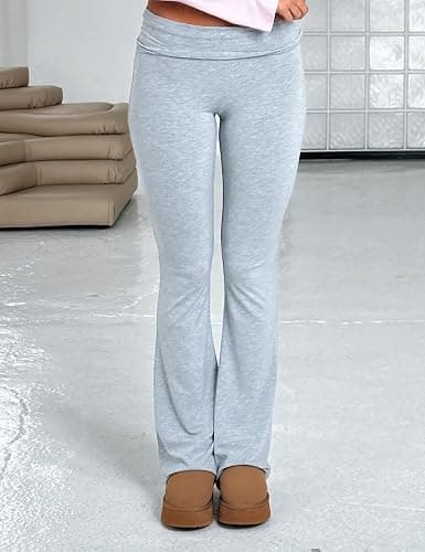 KMBANGI Women Skinny Pants Fold Over Bootcut Stretchy Yoga Flare Leggings Long Y2k Joggers Sweatpants Lounge Streetwear thumbnail 2