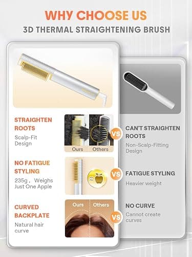 SHEGLAM Straightener Brush 3D Ionic Hair Straightening Brush with 24K Gold Heated Comb, Anti-Scald Design, 60s Fast Heat-Up, Auto-Off, Frizz Control, Sleek & Smooth Styling thumbnail 7