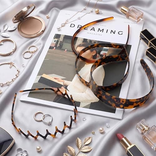 Wavyknot 4 Pcs Tortoise Shell Headband for Women Acetate Resin Styling Tortoise Hair Band in Thin Thick Wavy Wide 4 Design Fashion Women Girls Hair Accessories(French) thumbnail 4