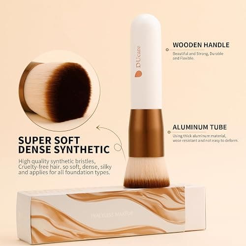 DUcare Foundation Brush 2pcs Flat Top Kabuki Brush Self Tanner Professional Face Brush Liquid Blending Mineral Powder Buffing Stippling Makeup Tools thumbnail 4