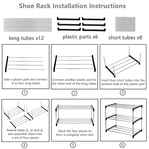 Jucaifu Stackable Small Shoe Rack, Entryway, Hallway and Closet Space Saving Storage and Organization (3-Tier, Black) thumbnail 6