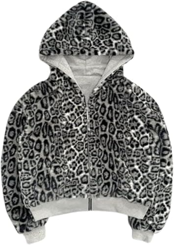 VeraieSien Y2k Reversible Zip Up Jacket Grunge Streetwear Vintage Leopard Print Jacket Baggy Long Sleeve Hoodie Unisex thumbnail 8