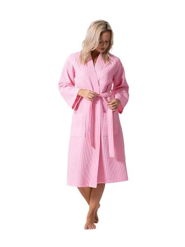 Turkish Linen Waffle Knit Lightweight Kimono Spa & Bath Robes for Women - Quick Dry - Soft thumbnail 3