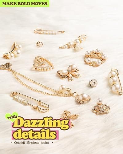 DoDoBeads 335 Pcs Junk Socks Charms Kit with Letter Beads, Gold Charm for Socks and Sneakers, Brooches and Pins for Women, Charms for Sock Safety Pin, Junk Charm with Pearl, Rhinestone, thumbnail 7