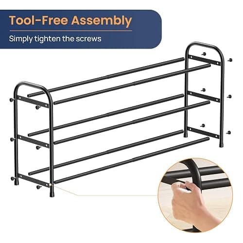 ENJOYBASICS Expandable Shoe Rack, 3 Tier Adjustable Shoe Organizer Shelf for Closet, Black Metal Free Standing Shoe Rack Storage for Small Space, Entryway | Adjustable, for Closet, Shoe Rack Storage, for Small Space, Entryway thumbnail 8