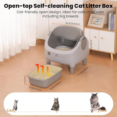 Upgraded Automatic Litter Box Self Cleaning, with Raised Step, Open Top Large Capacity for Multiple Cats, Odor Control & Safety Protection & Smart App Control & Health Monitoring & Quiet Operation thumbnail 6