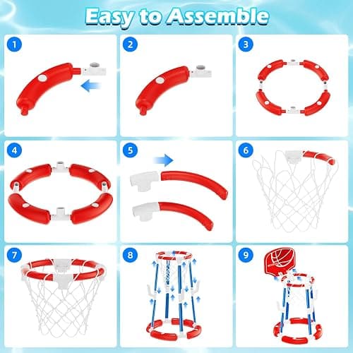 Pool Basketball Hoop with Backboard, Floating Pool Toys for 3-12 Years Old Kids Ring Game with 4 Balls 8 Rings & Pump Outdoor Swimming Pool Basketball Games Water Play Toy Family Party for Kids Adults thumbnail 7