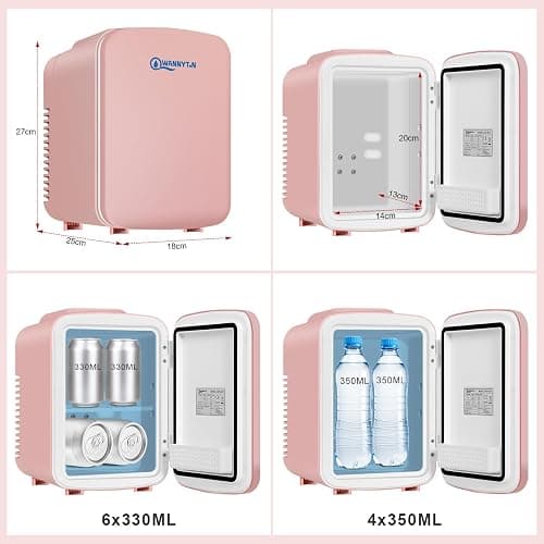 WANNYTON Mini Kühlschrank 4 Liter / 6 Dosen, Tragbarer Kleiner Kühlschränke mit Kühl-und Heizfunktion, Getränkekühlschrank für Zimmer Auto Büro, AC 220-240 V, DC 12 V, Rosa thumbnail 3