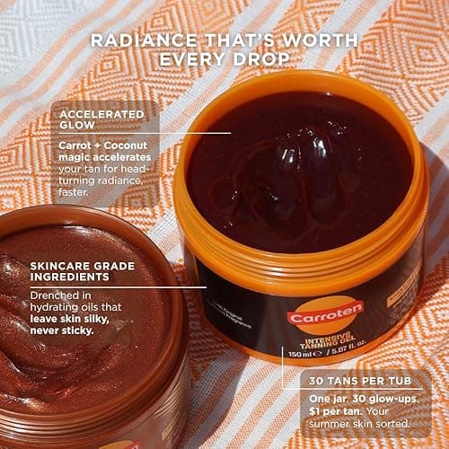Carroten Intensive Tanning Gel | Browning Tan Accelerator | Non-Greasy, Water-Resistant with Carrot and Coconut Oil | Vitamin A & E For Moisture & Hydration | Made in Greece | 5 Fl Oz - Intensive thumbnail 4