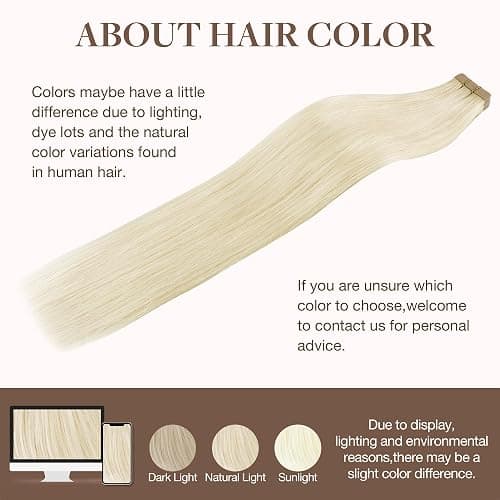 GOO GOO Tape in Hair Extensions Human Hair, 1000 Pure Platinum Blonde, 20inch 50g 20pcs, Skin Weft Seamless Invisible, Silky Straight with Thick Ends, Remy Human Hair thumbnail 6