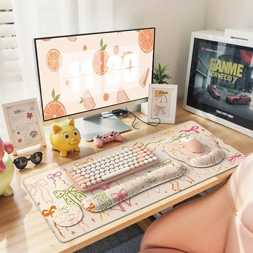 iLeadon Desk Protector Mat, Non Slip Long Mouse Pad and Keyboard Wrist Rest, Carpal Tunnel Mouse Pad and Computer Wrist Support, Soft Ergonomic Keyboard Pad with Wrist Support for Women Office (Bow) thumbnail 6