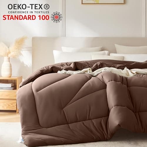 Yuncojin Down Alternative Comforter Queen Size,Soft Fluffy Duvet Insert for All Seasons,Lightweight Winter Bed Quilt,Skin Friendly,Brown,90"x90" thumbnail 6