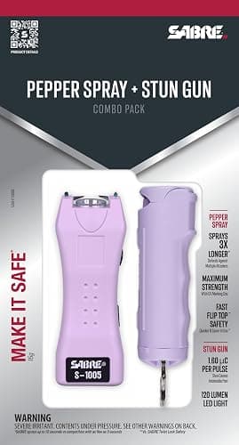 SABRE Pepper Spray & 2-in-1 Stun Gun with Flashlight, Self Defense Kit, Fast Flip Top Safety, Finger Grip for Better & Faster Aim, Painful 1.60 µC Charge, 120 Lumen LED Light, Rechargeable, 0.54 fl oz thumbnail 8