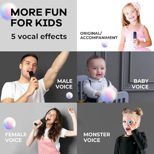 YLL Mini Karaoke Machine with 2 Wireless Microphones for Kids Adults, Portable Bluetooth Speaker, 2025 Top Christmas Birthday Gift for Boys Girls 3, 4, 5, 6, 7, 8, 9, 10, 12+ Years Old Toddler (Black) thumbnail 4