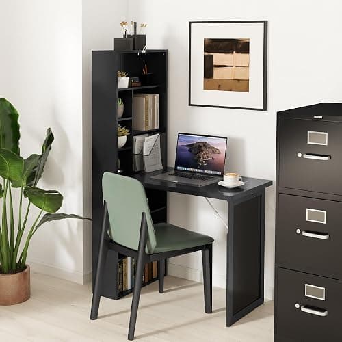 HOMCOM Fold-Out Convertible Writing Table, Computer Desk with Blackboard and Side Shelf Multi-Function Home Office Workstation, Black thumbnail 9