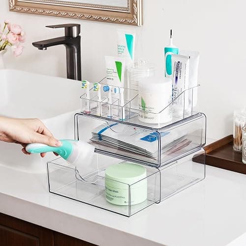Vtopmart 3 Tier Clear Makeup Organizer with Drawer, Cosmetic Storage for Dresser Countertop and Bathroom Vanity, Beauty Holder for Lipstick Brush Skincare - 3 Tier thumbnail 2
