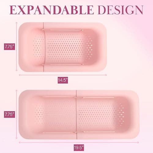 Paris Hilton Over the Sink Expandable Colander, Extendable Strainer, Adjustable from 14.5 inches to 19.5 inches, Fits most kitchen sinks, Made without BPA, Pink thumbnail 3