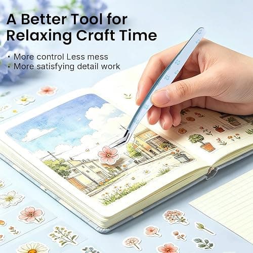 Cryslora Precision Craft Tweezers, Curved Extended Fine Tip Sticker Tweezers for 3D Scene Stickers, Scrapbooking, Journaling, DIY Paper Crafts, (Blue) thumbnail 7
