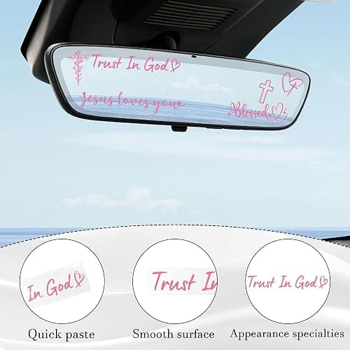 6 Pcs Trust in God Rearview Mirror Stickers, Christian Car Decals Vinyl Sticker, Pink Car Accessories for Women, Jesus Loves You Cross Decal for Cars Auto Window Laptop Decorations (Pink) thumbnail 4