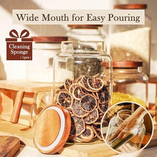 Labina Glass Storage Container Airtight Food Jars Kitchen Canister with Wood Lids, 88 Oz Wide Mouth Pantry Organization Glass Jar for Flour, Sugar, Cookie, Spagetti, Nuts and Candy (2 Pack) thumbnail 6