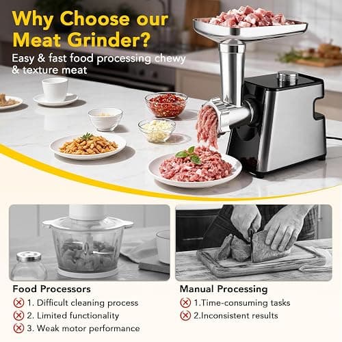 Meat Grinder - Electric Meat Grinders with Stainless Steel, Easy Operation for Grinding Meat, Making Sausages and Meatballs, 350W Powerful Motor Ideal for Home Kitchen and Restaurant Use thumbnail 5