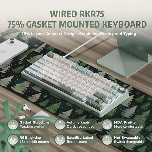 RK ROYAL KLUDGE R75 Mechanical Keyboard Wired with Volume Knob, 75% Keyboard Gasket Mounted, Hot Swappable, Creamy Sound, MDA Profile, PBT Keycaps thumbnail 2