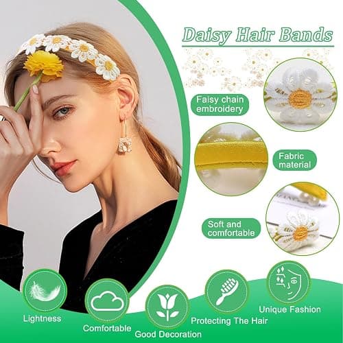 Totelux Daisy Headband Yellow Embroidery Flower Hair Bands Cute Flowers Hair Accessories for Women Girl Birthday Wedding Party Supplies thumbnail 4