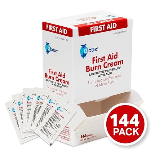 Globe First Aid Burn Cream 0.9g Packets, (Box of 144) Advanced First Aid Cream for Temporary Relief of Minor Burns, Cuts, and Scrapes thumbnail 3