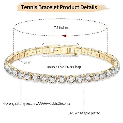 Momlovu Tennis Bracelet for Women 14K Gold Plated 3,4,5mm Cubic Zirconia Tennis Bracelet Fashion Jewelry Gift Size 6.5,7,7.5 Inch thumbnail 2