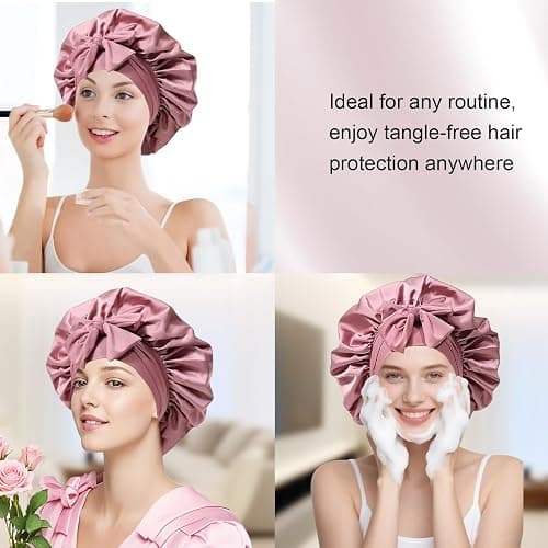 Silk Bonnet for Sleeping Women Satin Cap Reduce Frizz & Hair Breakage | Adjustable Tie Enables Personalized Fit. Premium Satin Preserves Hair Moisture and Maintains Healthy Hair while Sleeping thumbnail 5