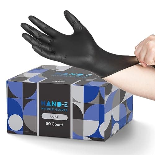 Hand-E Touch Black Nitrile Disposable Gloves Large, 50 Count - BBQ, Tattoo, Hair Dye, Cooking, Mechanic Gloves - Powder and Latex Free - Tattoo Supplies - Image 1