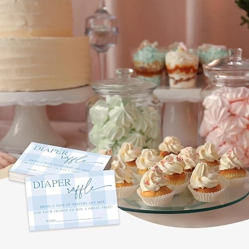 QWYBP Baby Shower Raffle Tickets 50pcs, 3.5 x 2.1 Light Blue Diapers Tickets, Diaper Raffle Tickets, Gender Reveal Game, Diaper Raffle Invitation Cards for Boys Girls, Baby Shower Game Supplies - A12 thumbnail 2