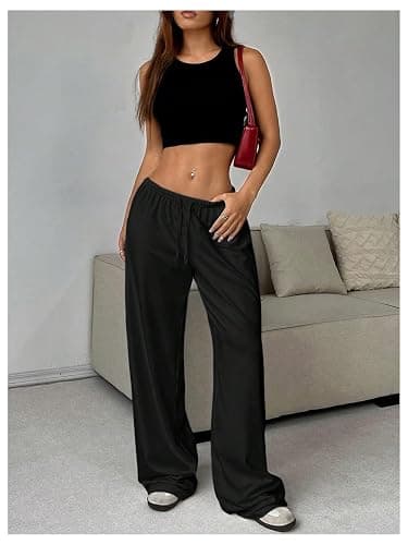 RoseSeek Women's Drawstring Waist Straight Streetwear Long Wide Leg Pants Casual Loose Baggy Workout Long Fall Sweatpants thumbnail 6