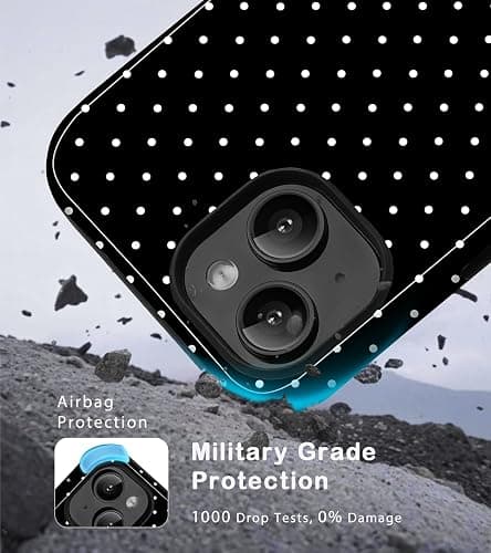 Amzfield for iPhone 13 Case for iPhone 14 Case Cute Polka Dot Aesthetic Retro Design for Women Girls Fall Simple Chic Girly Pretty Dual Layer Hybrid Protection Elegant Case for iPhone 13/14-Black thumbnail 5
