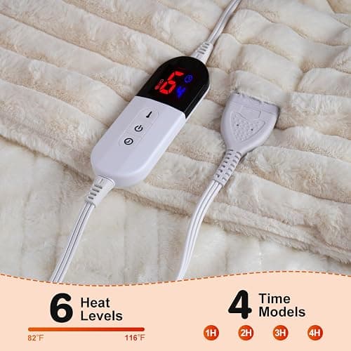 AEPINBH Heated Electric Blanket Throw: 6-Level Fast Heating, 4-Hour Auto-Off, Soft&Warm Stripe Faux Rabbit Fur, for Couch Home Office, with Overheating Protection & ETL Certified(50 x 60,Milky White) thumbnail 3