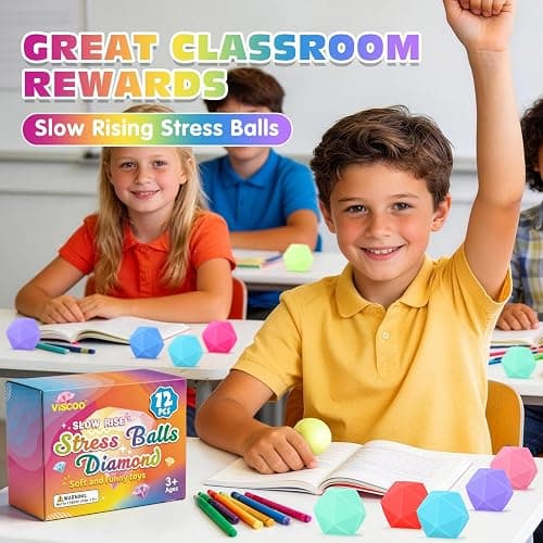 VISCOO 12 Pack Diamond Slow Rising Stress Balls, Soft Stress Cube, Cube Squishy Fidget Toys for Anxiety Relief, Dough Squeeze Toys for Classroom Prize, Party Favors for Kids Adults thumbnail 7