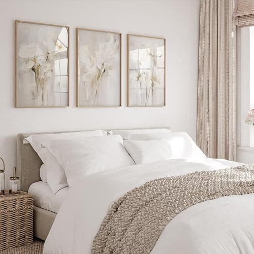 Neutral Wall Art Abstract Floral Canvas Pictures Beige Flower Wall Decor Modern Painting Minimalist Poster Abstract Botanical Prints White Artwork for Bedroom Living Room 16x24 Inch Unframed Set of 3 thumbnail 6