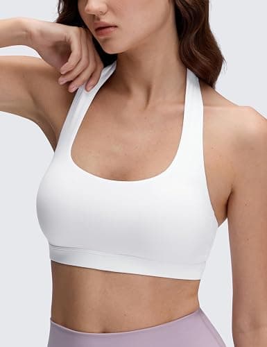 CRZ YOGA Butterluxe Halter Sports Bras for Women - Scoop Neck Padded Open Back Yoga Crop Gym Tops Low Impact thumbnail 4